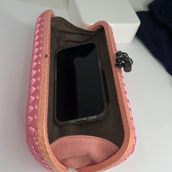 Bottega Veneta Pink Intrecciato Long Knot Clutch Bag Silk Snakeskin - Perfect - Picture 13 of 15